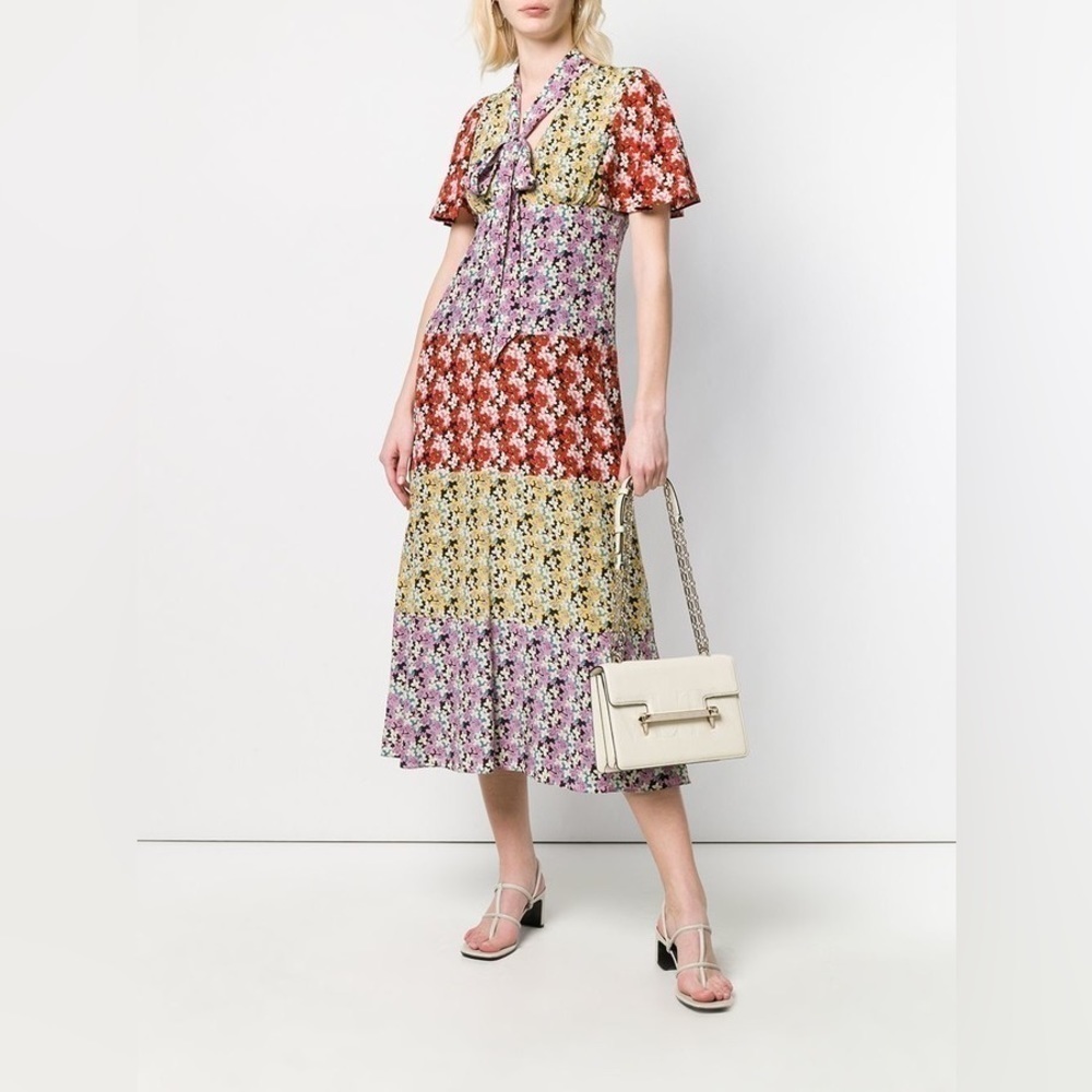 Valentino Multicolor Yellow Red Pink Floral Silk Midi Dress IT 46